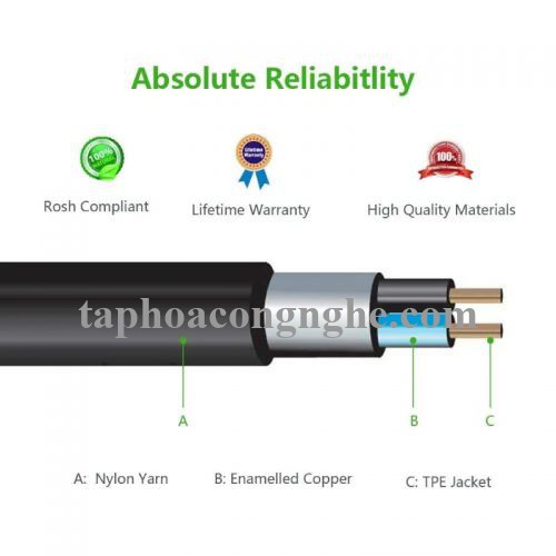 Ugreen 10732 0.5M màu Đen Cáp âm thanh 2 đầu 3.5mm dương dây tròn TPE cao cấp AV119 30010732